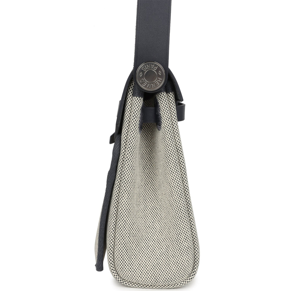 Hermes Herbag Zip 20 Mini Ecru, Ardoise Toile H Canvas, Ardoise Vache Hunter Palladium Hardware