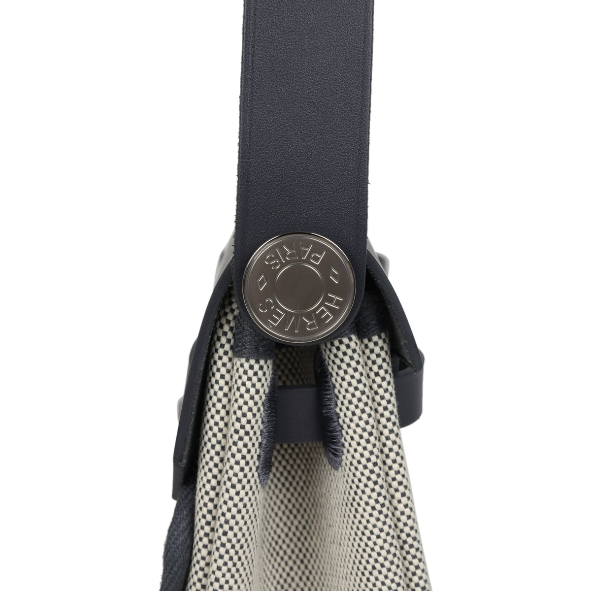 Hermes Herbag Zip 20 Mini Ecru, Ardoise Toile H Canvas, Ardoise Vache Hunter Palladium Hardware
