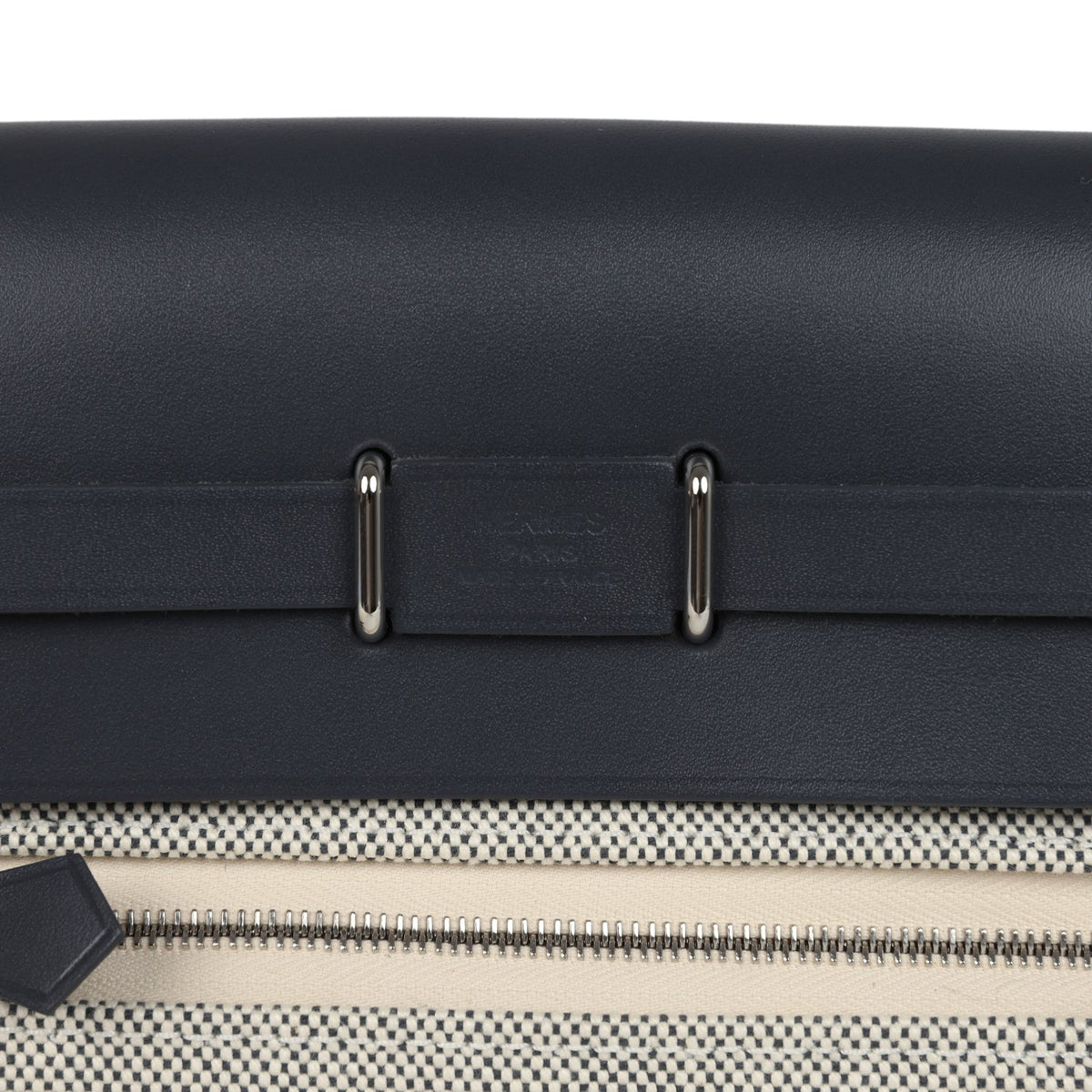 Hermes Herbag Zip 20 Mini Ecru, Ardoise Toile H Canvas, Ardoise Vache Hunter Palladium Hardware