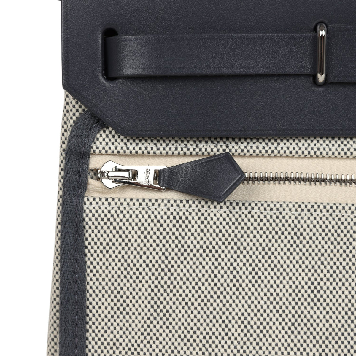 Hermes Herbag Zip 20 Mini Ecru, Ardoise Toile H Canvas, Ardoise Vache Hunter Palladium Hardware