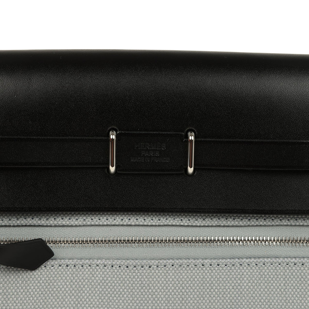Hermes Herbag Zip 20 Mini Gris Pantin Toile Militaire Canvas and Black Vache Hunter Palladium Hardware