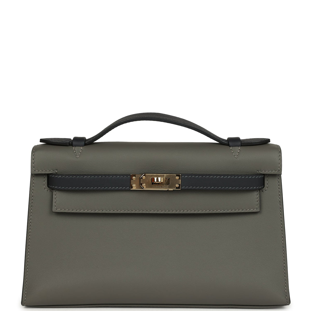 Pre-owned Hermes Special Order (HSS) Kelly Pochette Gris Meyer, Caban Swift Permabrass Hardware