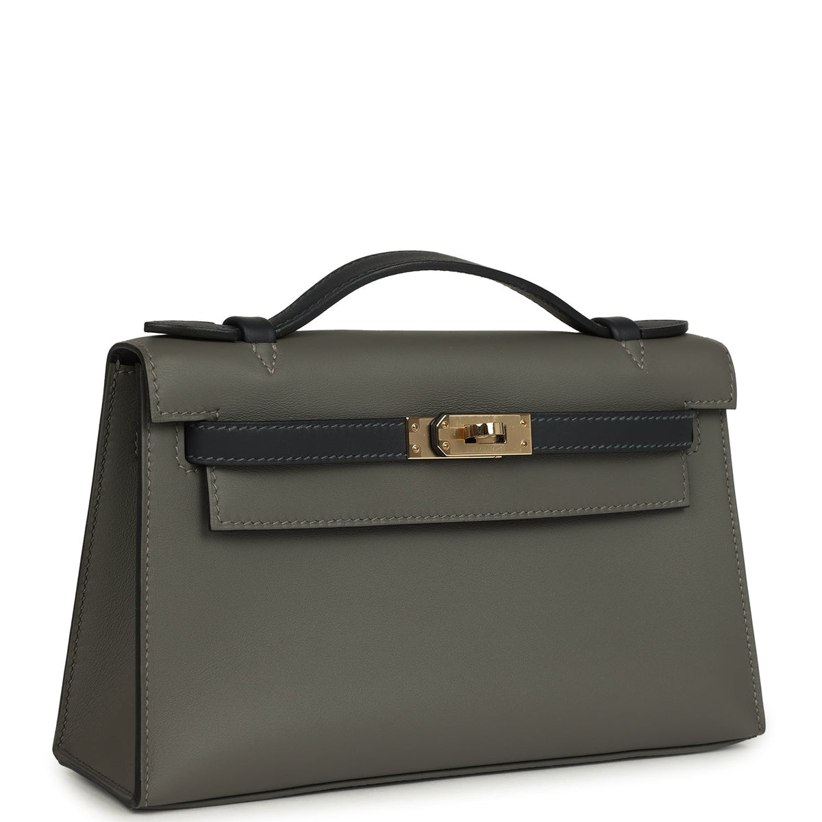 Pre-owned Hermes Special Order (HSS) Kelly Pochette Gris Meyer, Caban Swift Permabrass Hardware