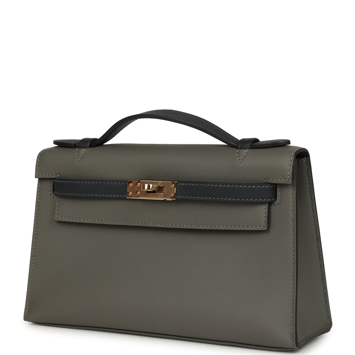 Pre-owned Hermes Special Order (HSS) Kelly Pochette Gris Meyer, Caban Swift Permabrass Hardware