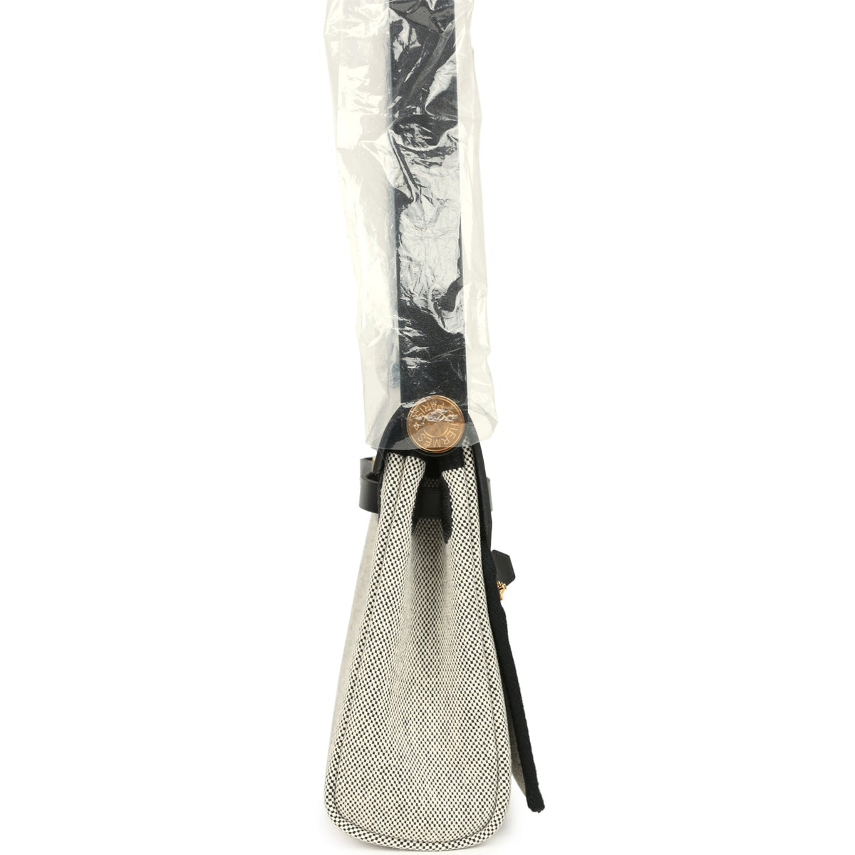 Hermes Herbag Zip 20 Mini Ecru and Black Toile H Canvas and Black Vache Hunter Gold Hardware
