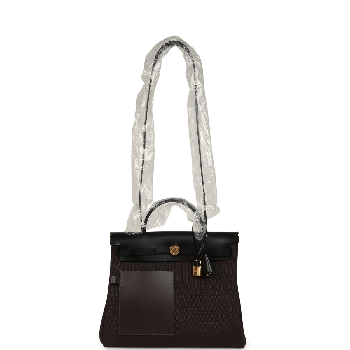 Hermes Herbag Zip Pocket PM 31 Ebene Militaire Canvas and Black Vache Hunter Gold Hardware