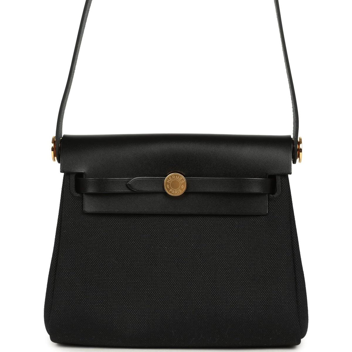 Hermes Herbag Zip 20 Mini Black Toile Militaire Canvas and Black Vache Hunter Gold Hardware