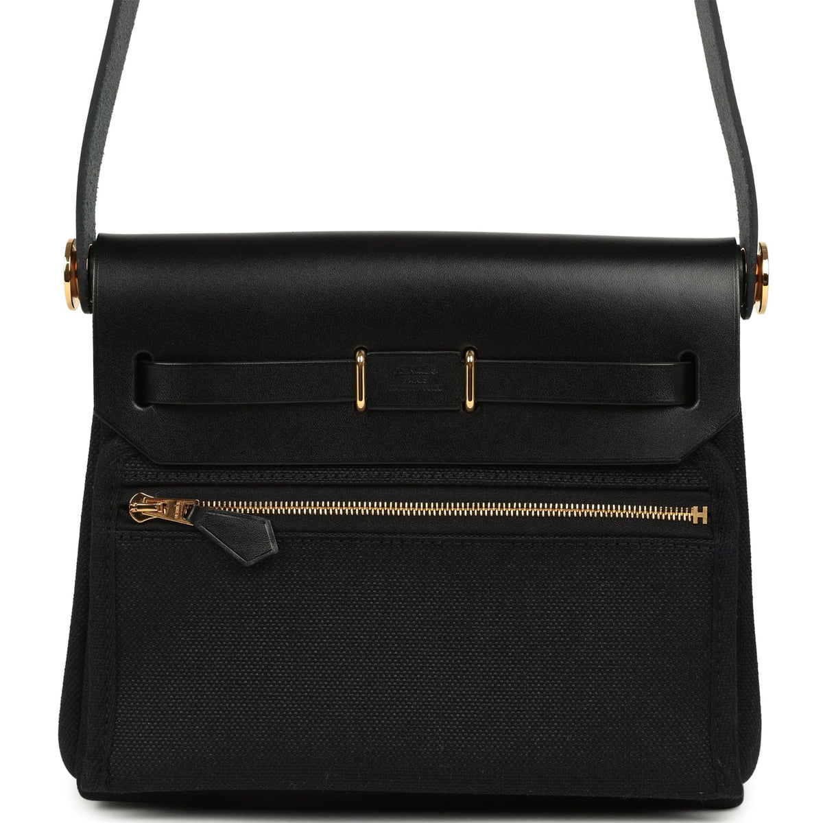Hermes Herbag Zip 20 Mini Black Toile Militaire Canvas and Black Vache Hunter Gold Hardware