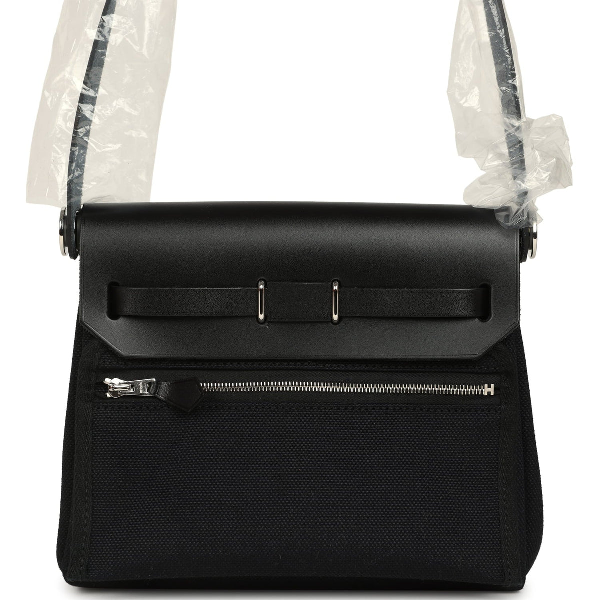 Hermes Herbag Zip 20 Mini Black Toile Militaire Canvas and Vache Hunter Palladium Hardware