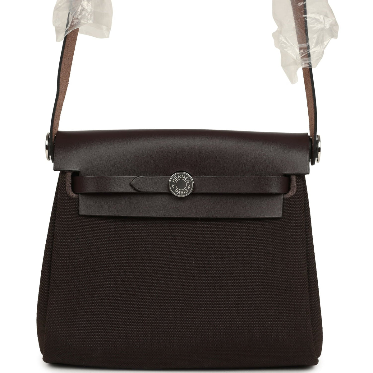Hermes Herbag Zip 20 Mini Ebene Toile Militaire Canvas and Vache Hunter Palladium Hardware