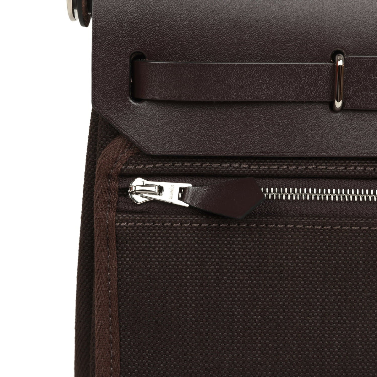Hermes Herbag Zip 20 Mini Ebene Toile Militaire Canvas and Vache Hunter Palladium Hardware