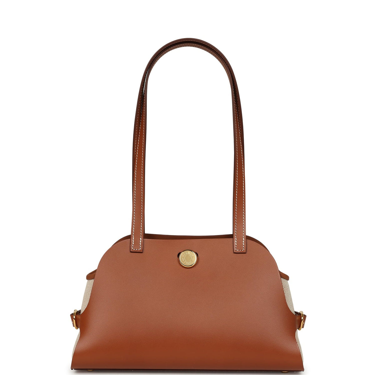 Hermes Tablier Sellier Fauve Vache Hunter, Gold, Ecru-Beige Swift and Toile H Gold Hardware