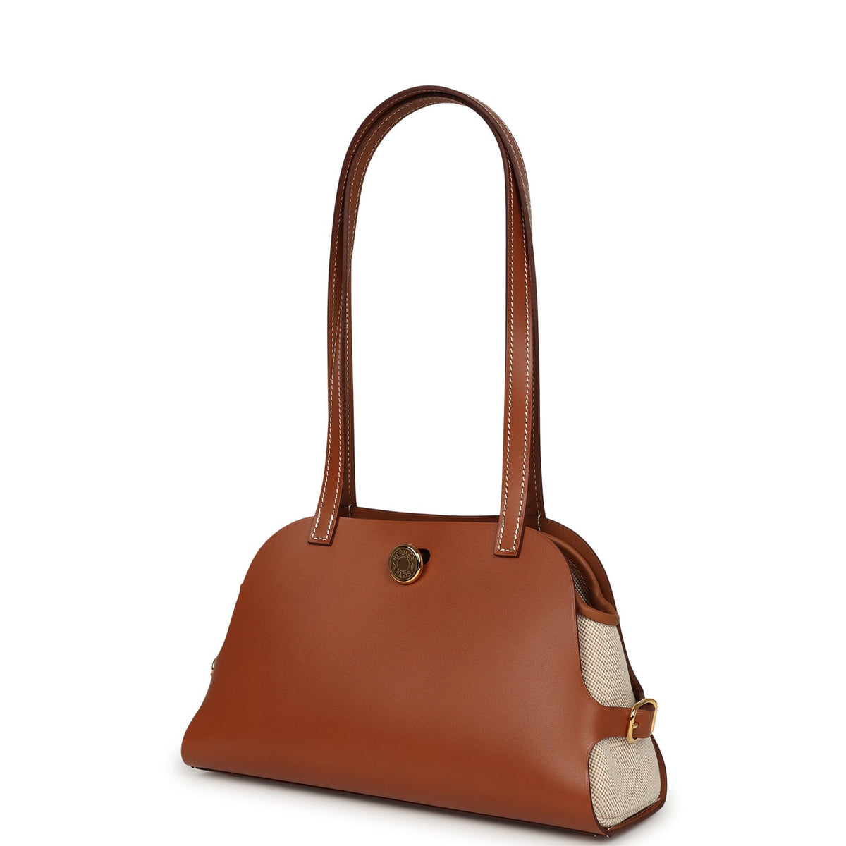 Hermes Tablier Sellier Fauve Vache Hunter, Gold, Ecru-Beige Swift and Toile H Gold Hardware
