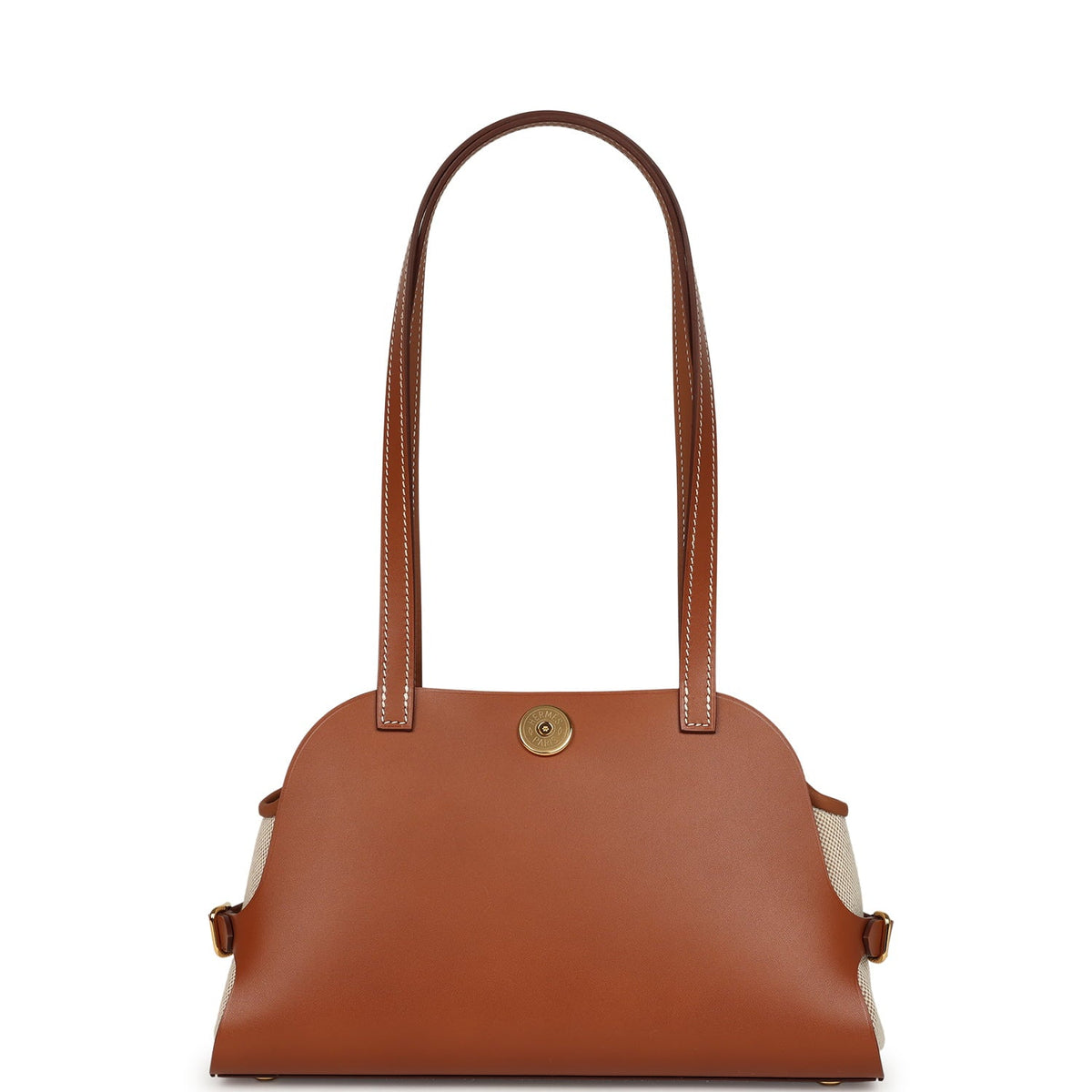 Hermes Tablier Sellier Fauve Vache Hunter, Gold, Ecru-Beige Swift and Toile H Gold Hardware