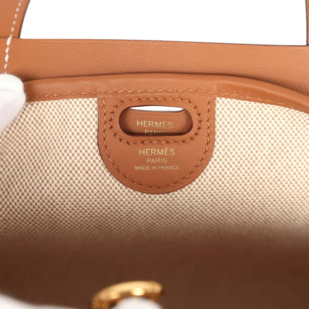 Hermes Tablier Sellier Fauve Vache Hunter, Gold, Ecru-Beige Swift and Toile H Gold Hardware