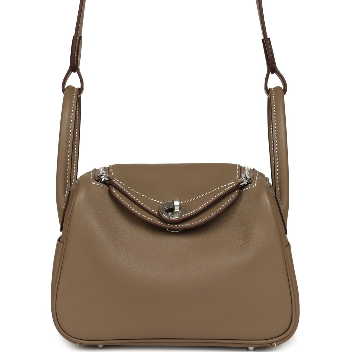 Hermes Mini Lindy II Etoupe Swift Palladium Hardware