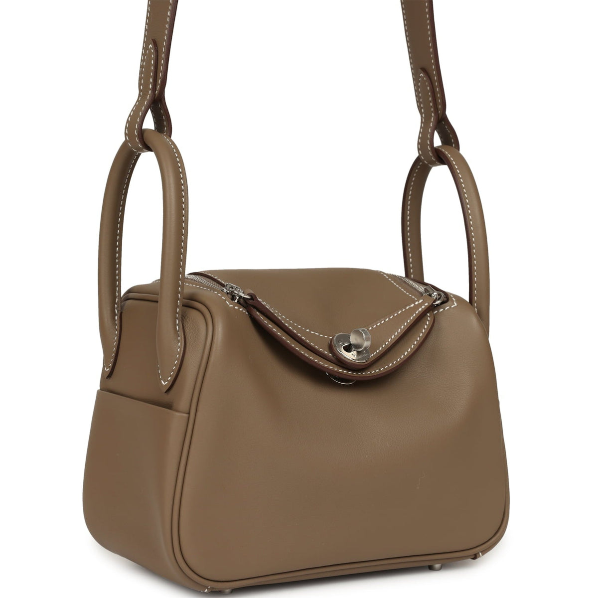 Hermes Mini Lindy II Etoupe Swift Palladium Hardware