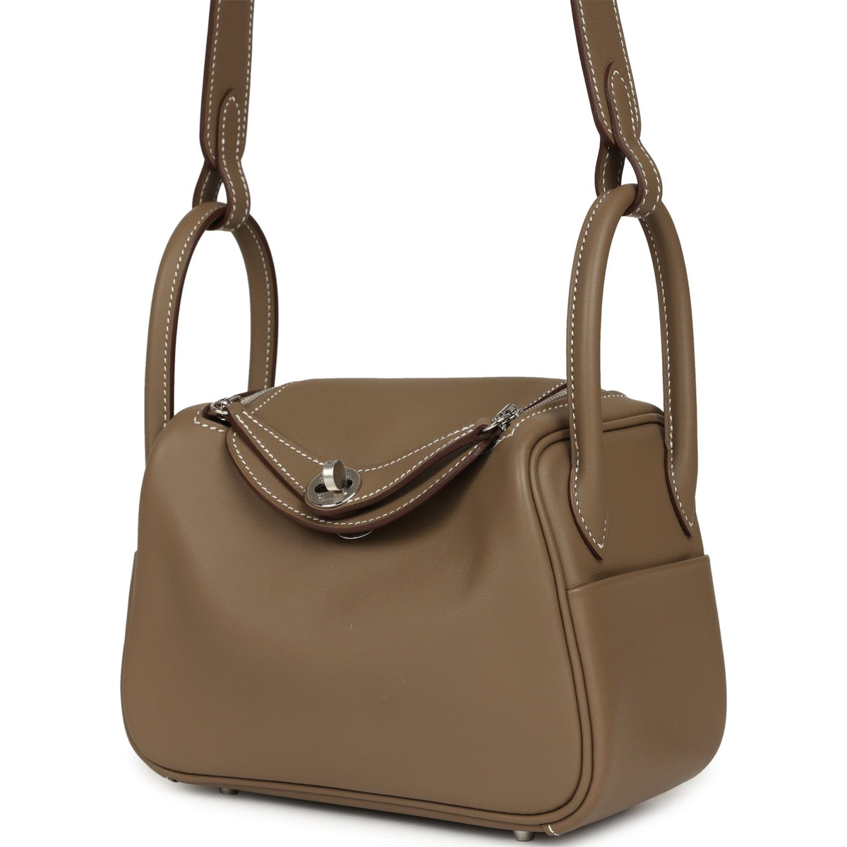 Hermes Mini Lindy II Etoupe Swift Palladium Hardware