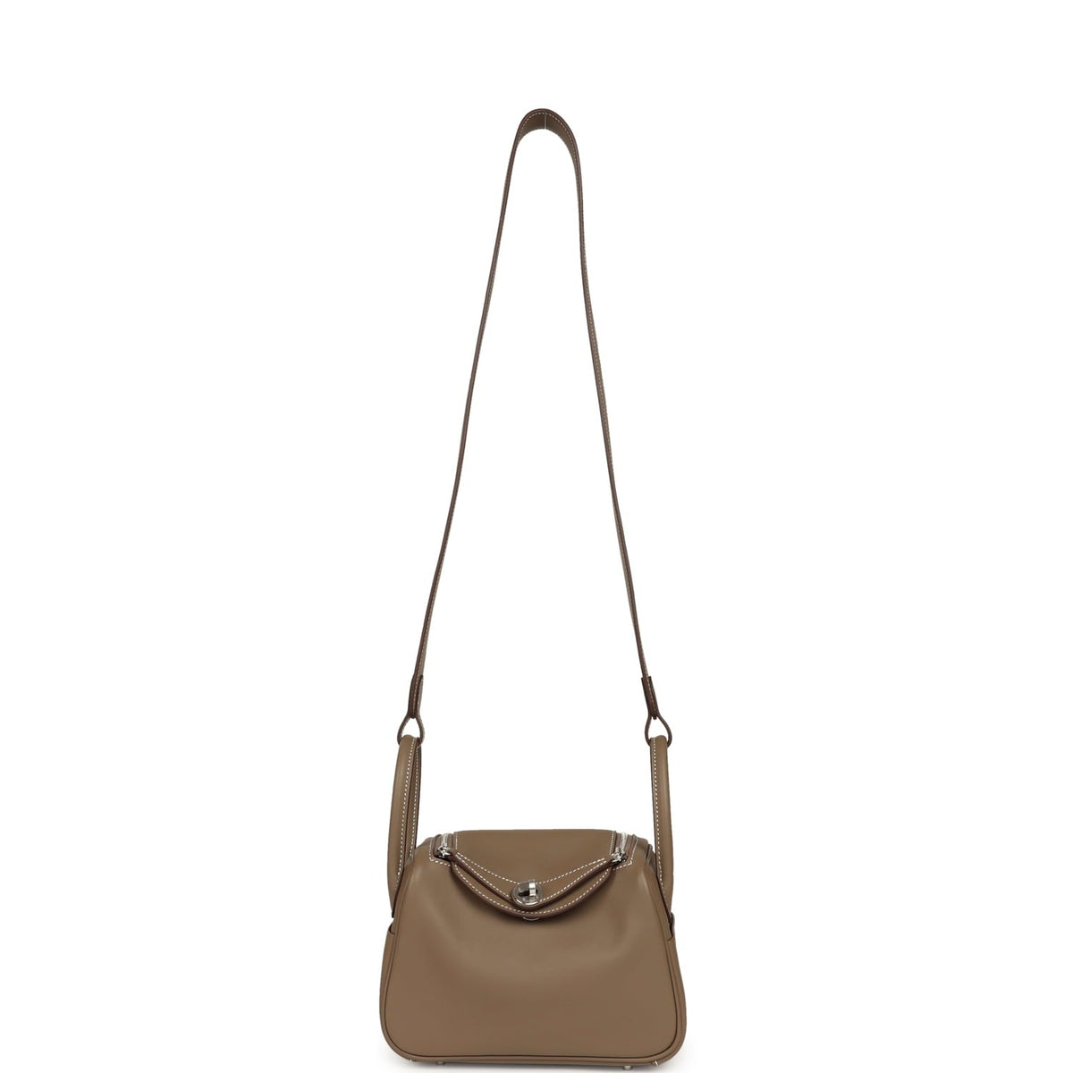 Hermes Mini Lindy II Etoupe Swift Palladium Hardware