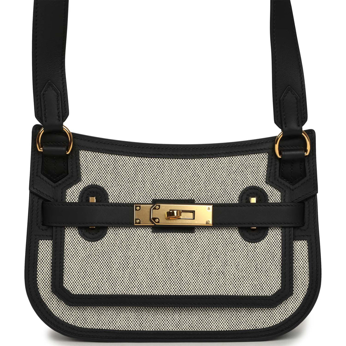 Hermes Jypsiere Mini Black, Ecru Toile H Black Swift Gold Hardware