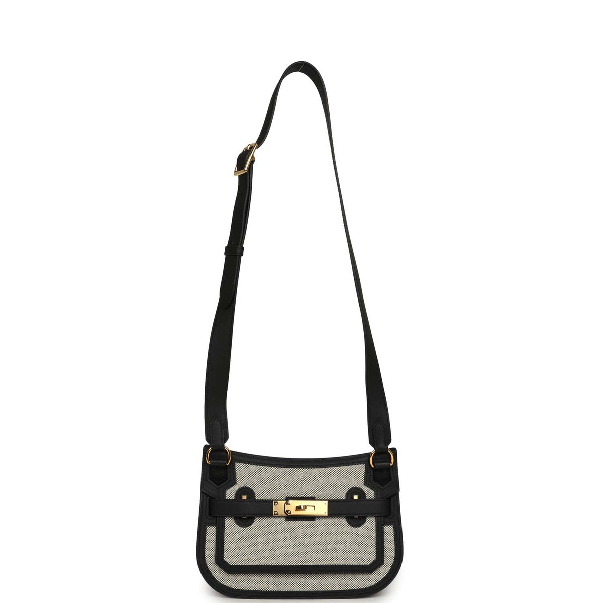 Hermes Jypsiere Mini Black, Ecru Toile H Black Swift Gold Hardware