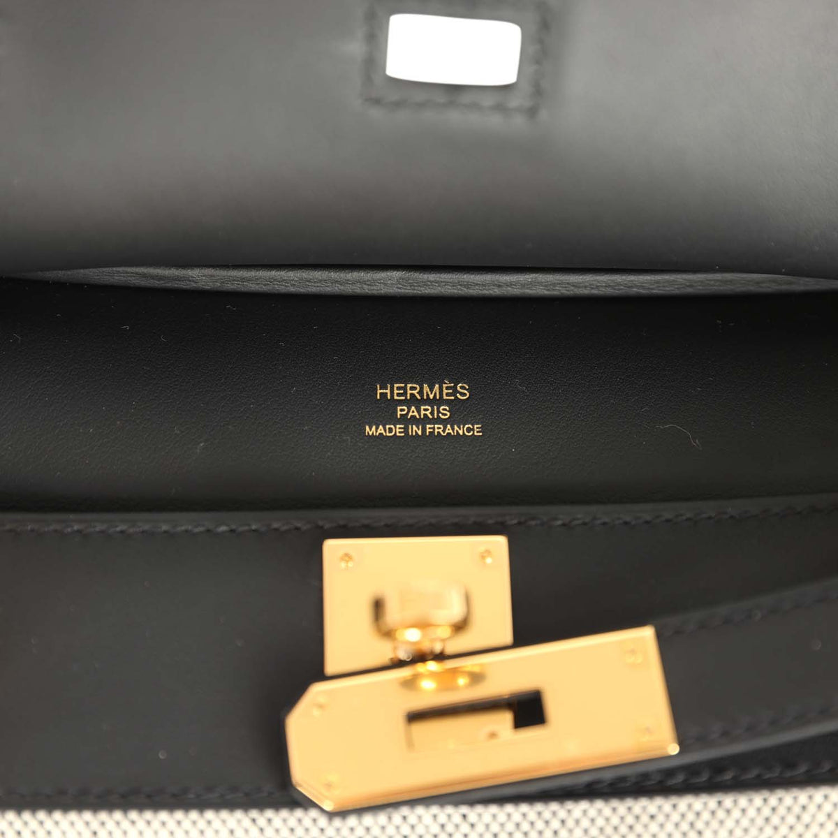 Hermes Jypsiere Mini Black, Ecru Toile H Black Swift Gold Hardware