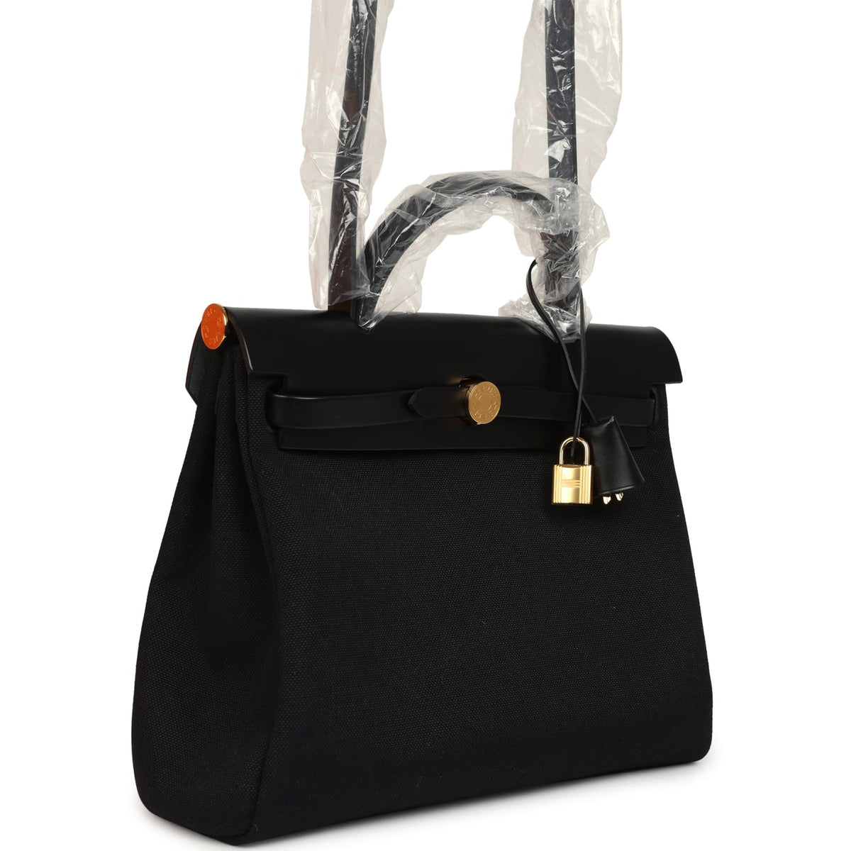 Hermes Herbag Zip 31 PM Black Toile Militaire Canvas, Vache Hunter Gold Hardware