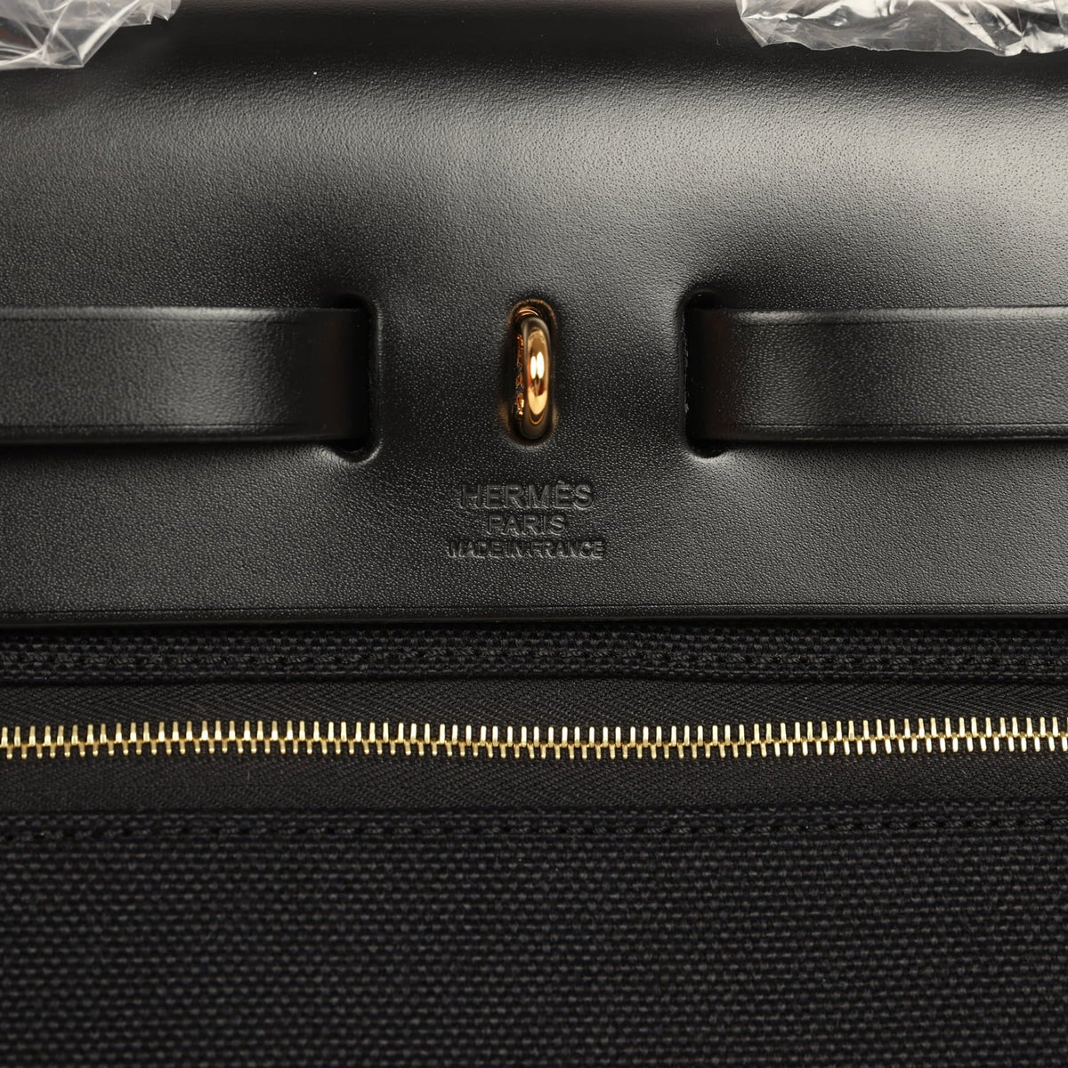 Hermes Herbag Zip 31 PM Black Toile Militaire Canvas, Vache Hunter Gold Hardware