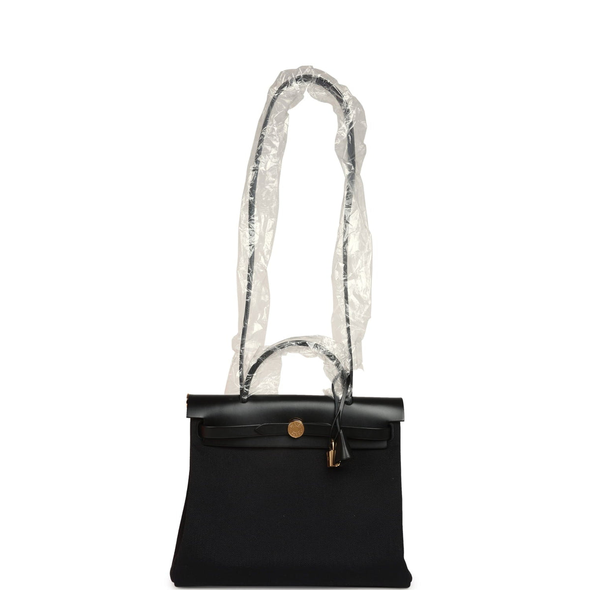 Hermes Herbag Zip 31 PM Black Toile Militaire Canvas, Vache Hunter Gold Hardware