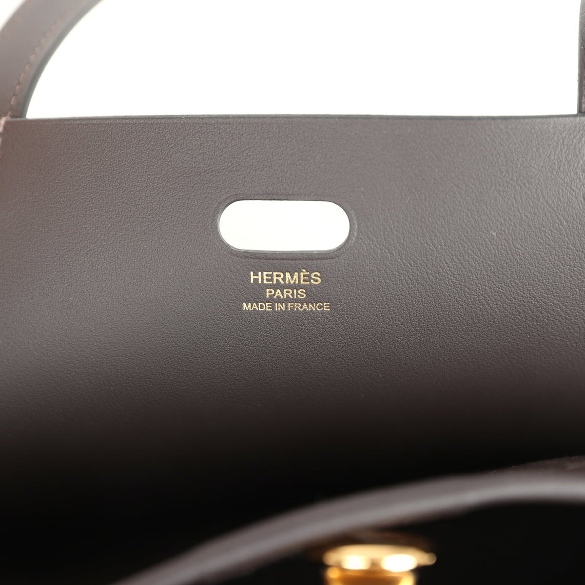 Hermes Tablier Sellier Ebene Vache Hunter, Swift, Toile Militaire Gold Hardware