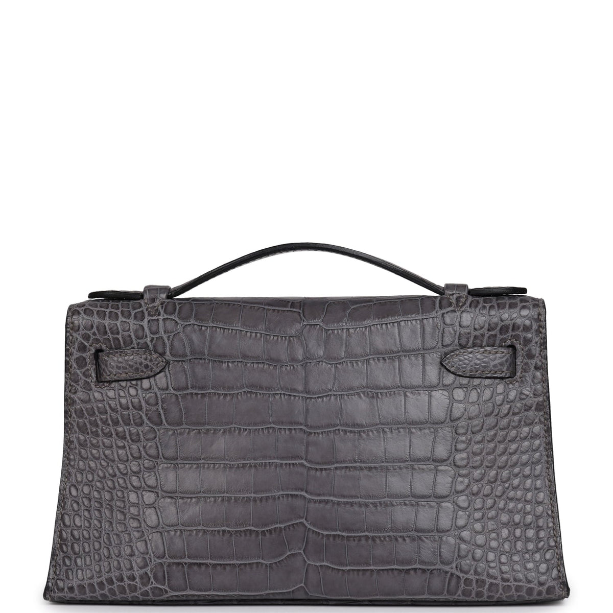 Pre-owned Hermes Kelly Pochette Gris Paris Matte Alligator Gold Hardware