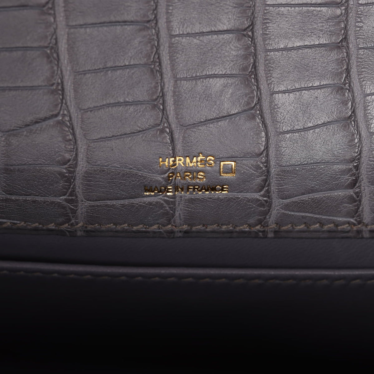 Pre-owned Hermes Kelly Pochette Gris Paris Matte Alligator Gold Hardware
