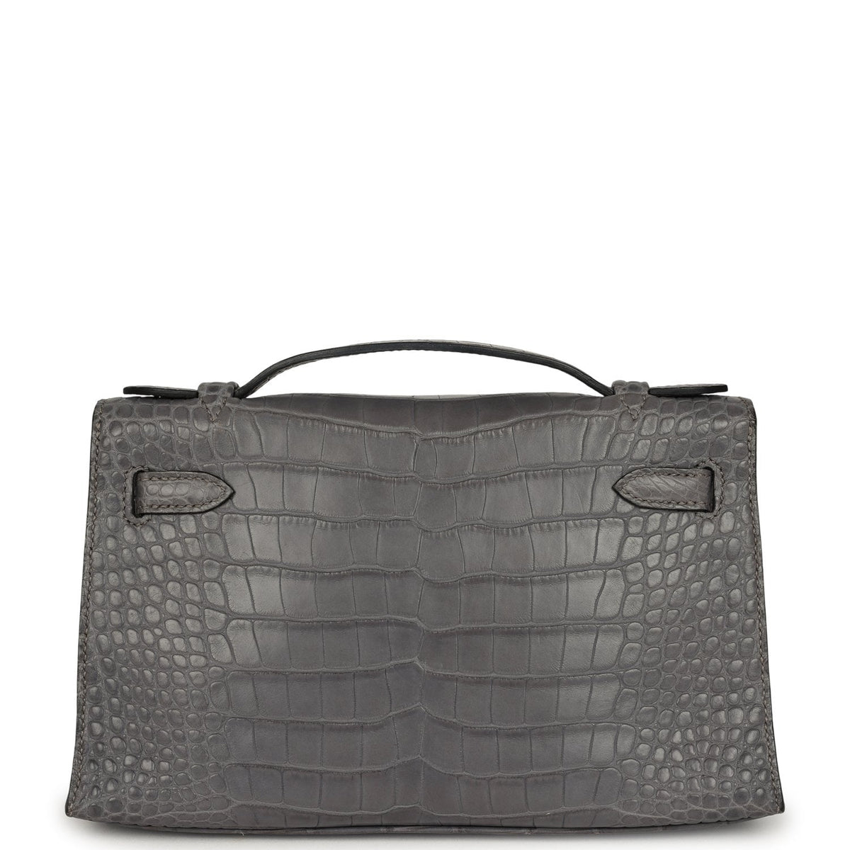 Pre-owned Hermes Kelly Pochette Gris Paris Matte Alligator Palladium Hardware