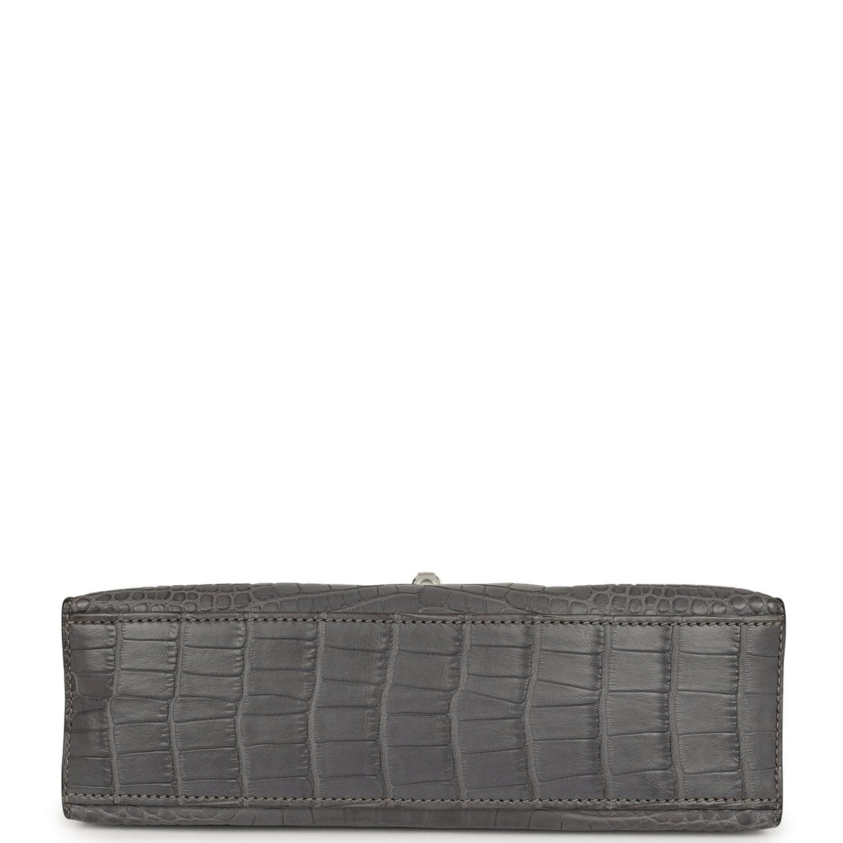Pre-owned Hermes Kelly Pochette Gris Paris Matte Alligator Palladium Hardware