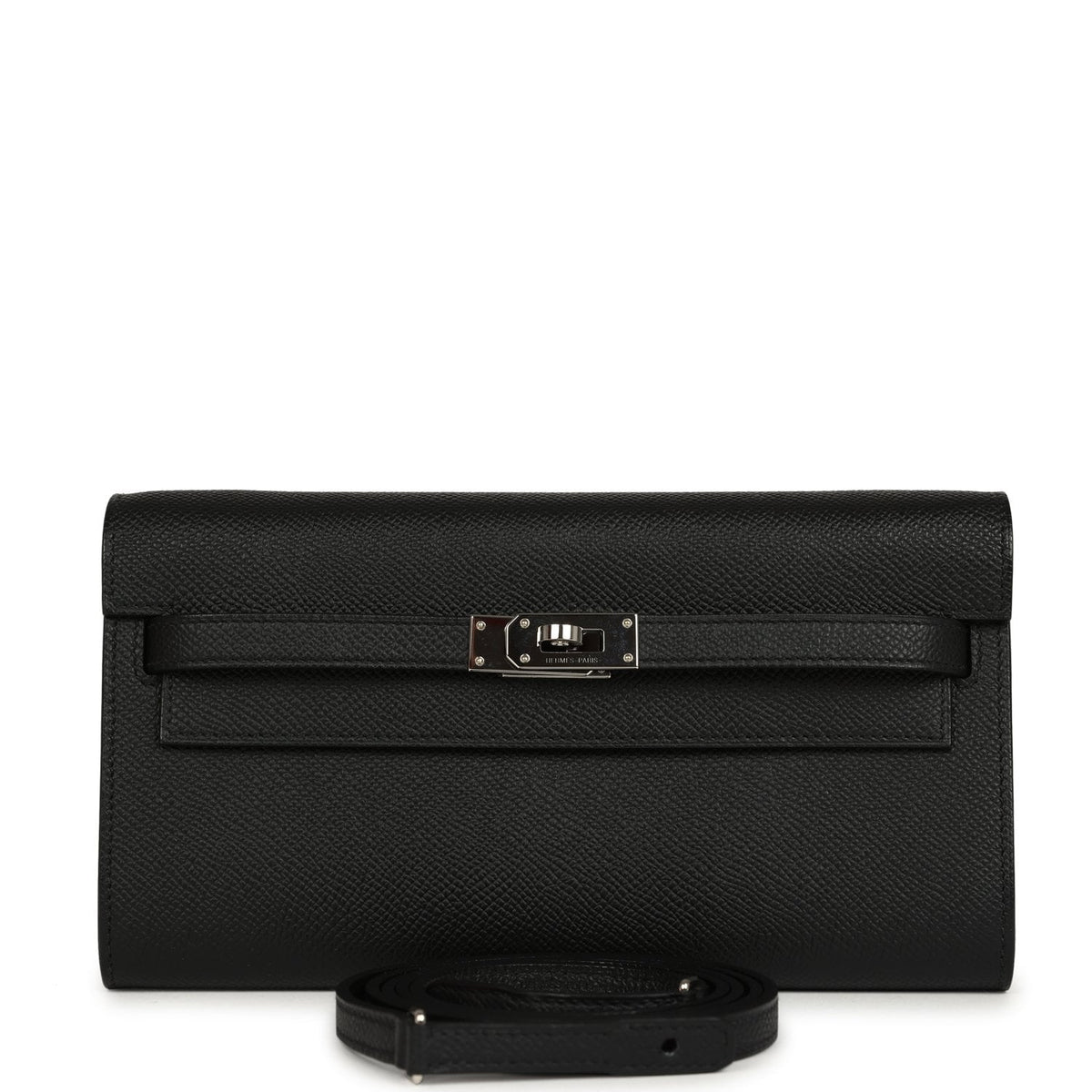 Pre-owned Hermes Kelly Wallet To Go Black Epsom Palladium Hardware