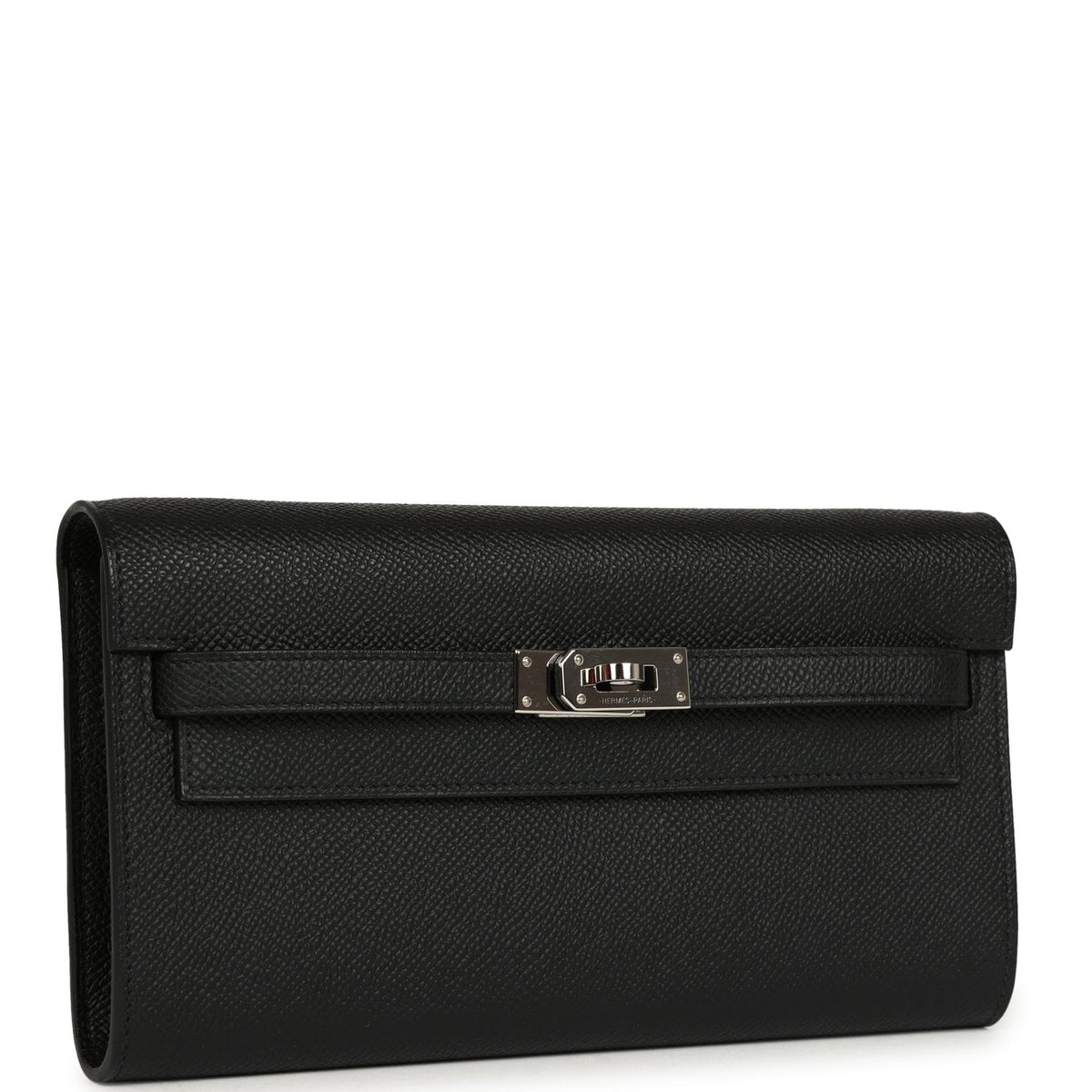 Pre-owned Hermes Kelly Wallet To Go Black Epsom Palladium Hardware