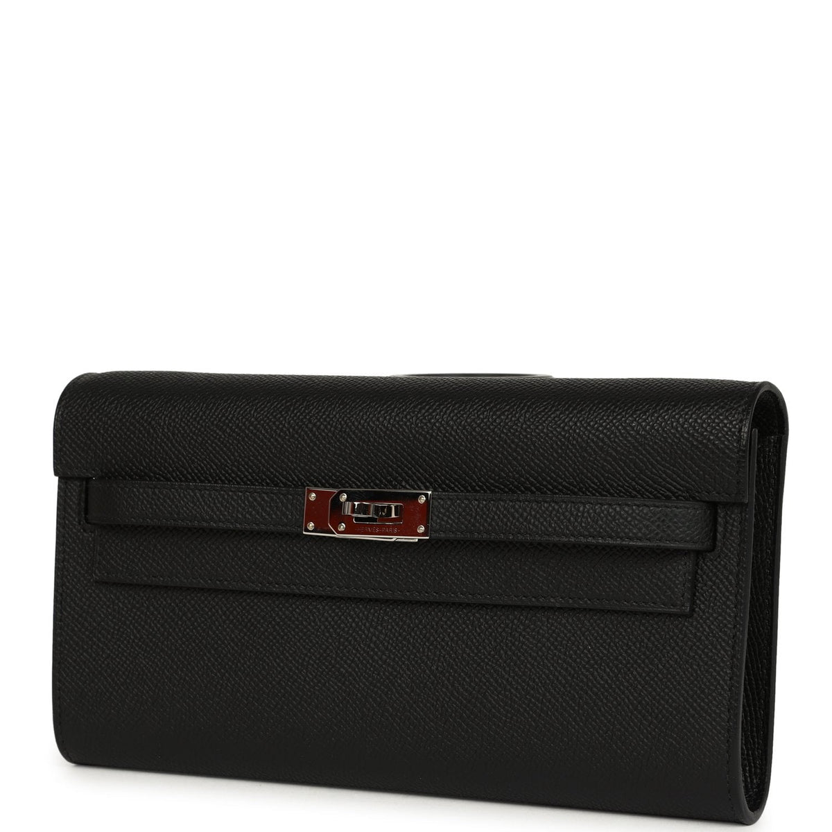 Pre-owned Hermes Kelly Wallet To Go Black Epsom Palladium Hardware