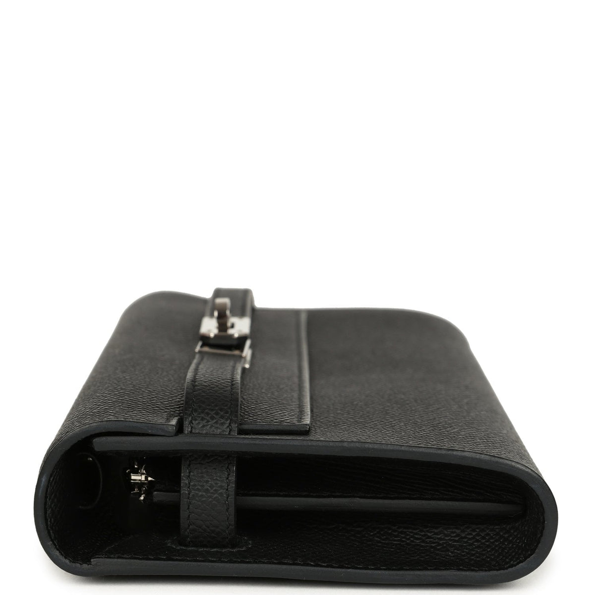 Pre-owned Hermes Kelly Wallet To Go Black Epsom Palladium Hardware