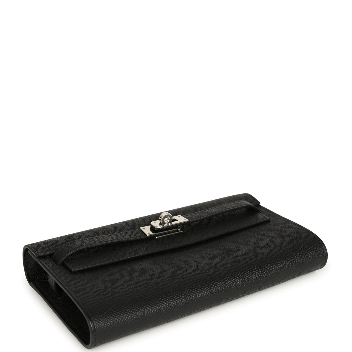 Pre-owned Hermes Kelly Wallet To Go Black Epsom Palladium Hardware