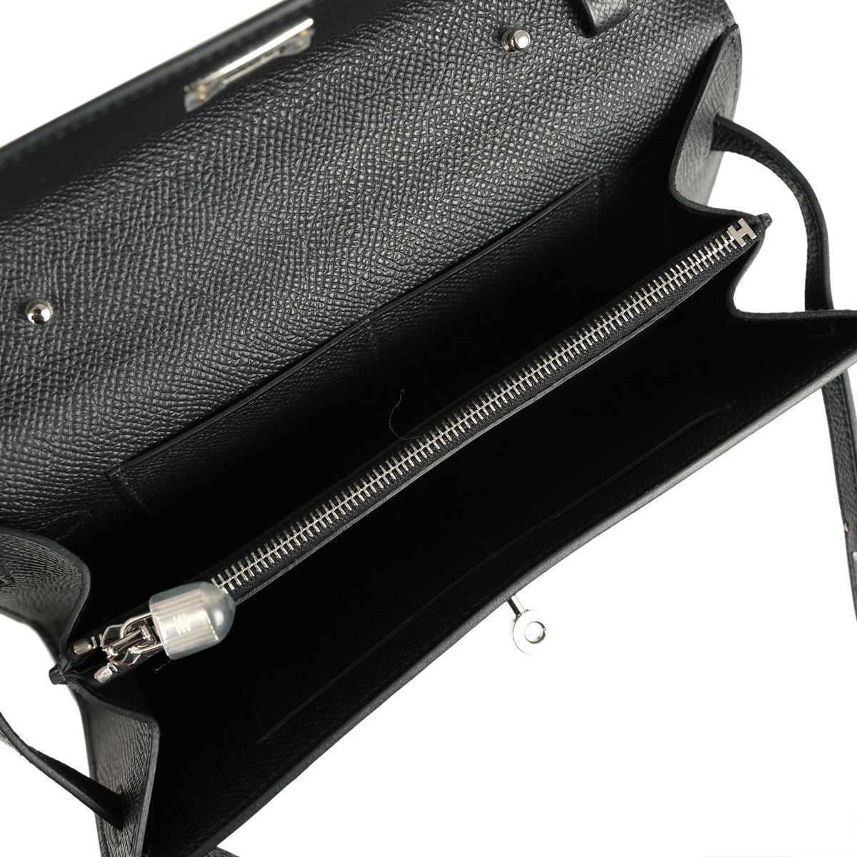 Pre-owned Hermes Kelly Wallet To Go Black Epsom Palladium Hardware