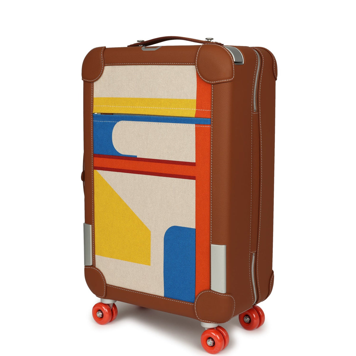 Hermes R.M.S. Cabine 55 Rolling Suitcase "Pacific H" Plume H Multicolor Canvas, Fauve Régate Palladium Hardware