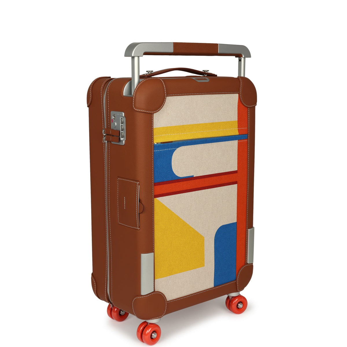 Hermes R.M.S. Cabine 55 Rolling Suitcase "Pacific H" Plume H Multicolor Canvas, Fauve Régate Palladium Hardware