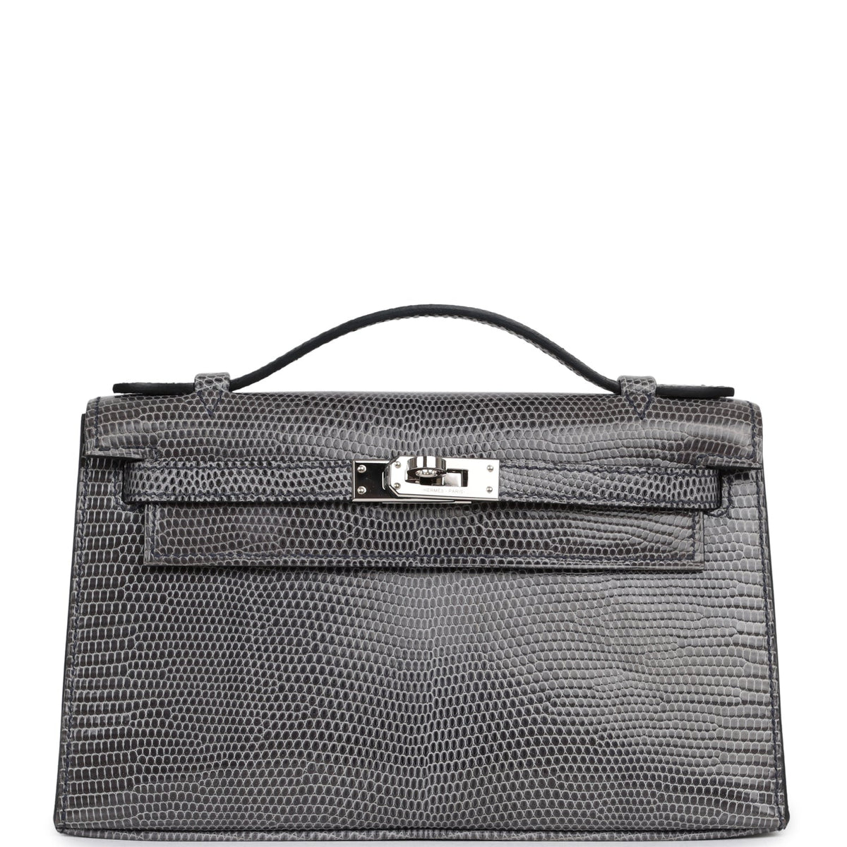 Pre-owned Hermes Kelly Pochette Ardoise Varanus Niloticus Lizard Palladium Hardware
