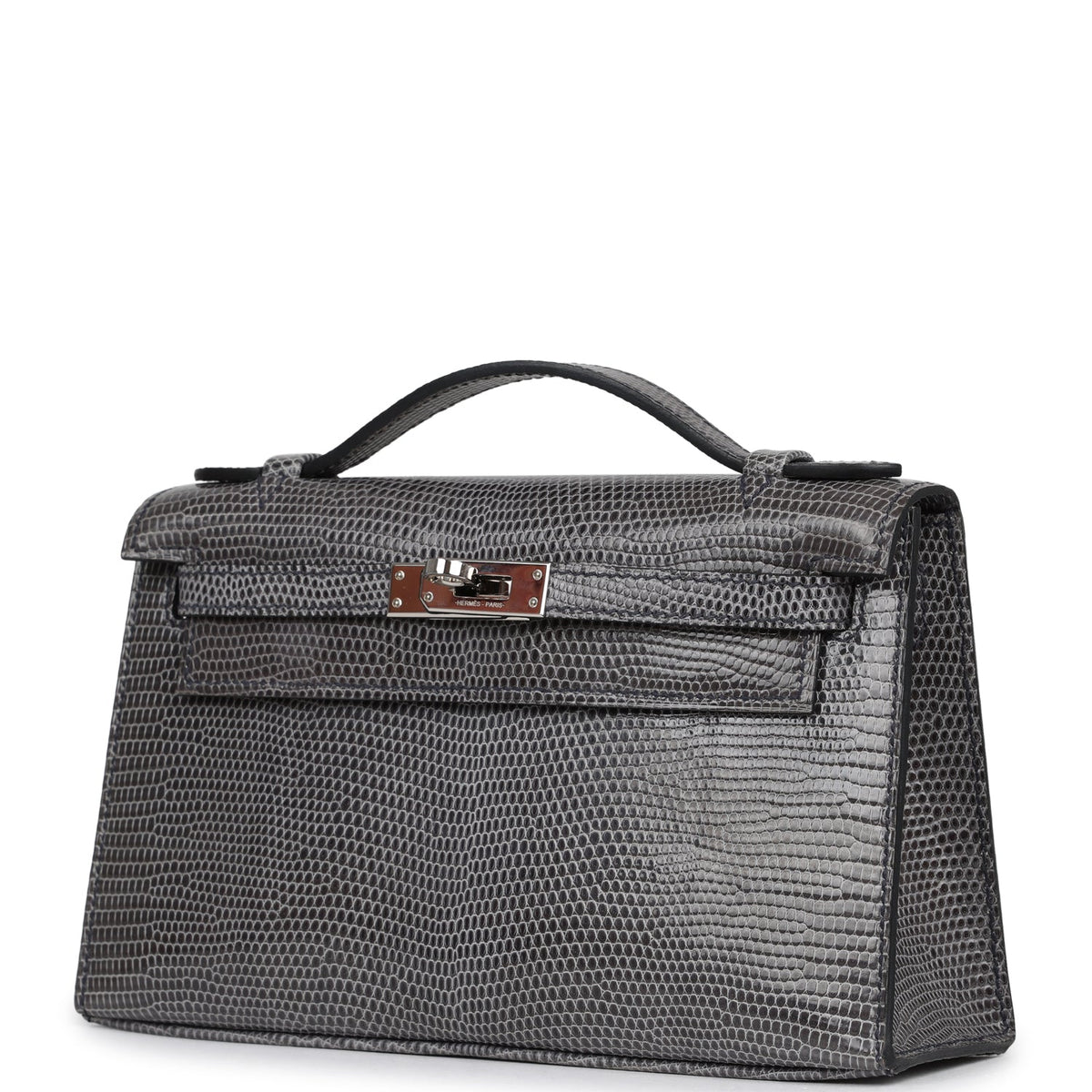 Pre-owned Hermes Kelly Pochette Ardoise Varanus Niloticus Lizard Palladium Hardware