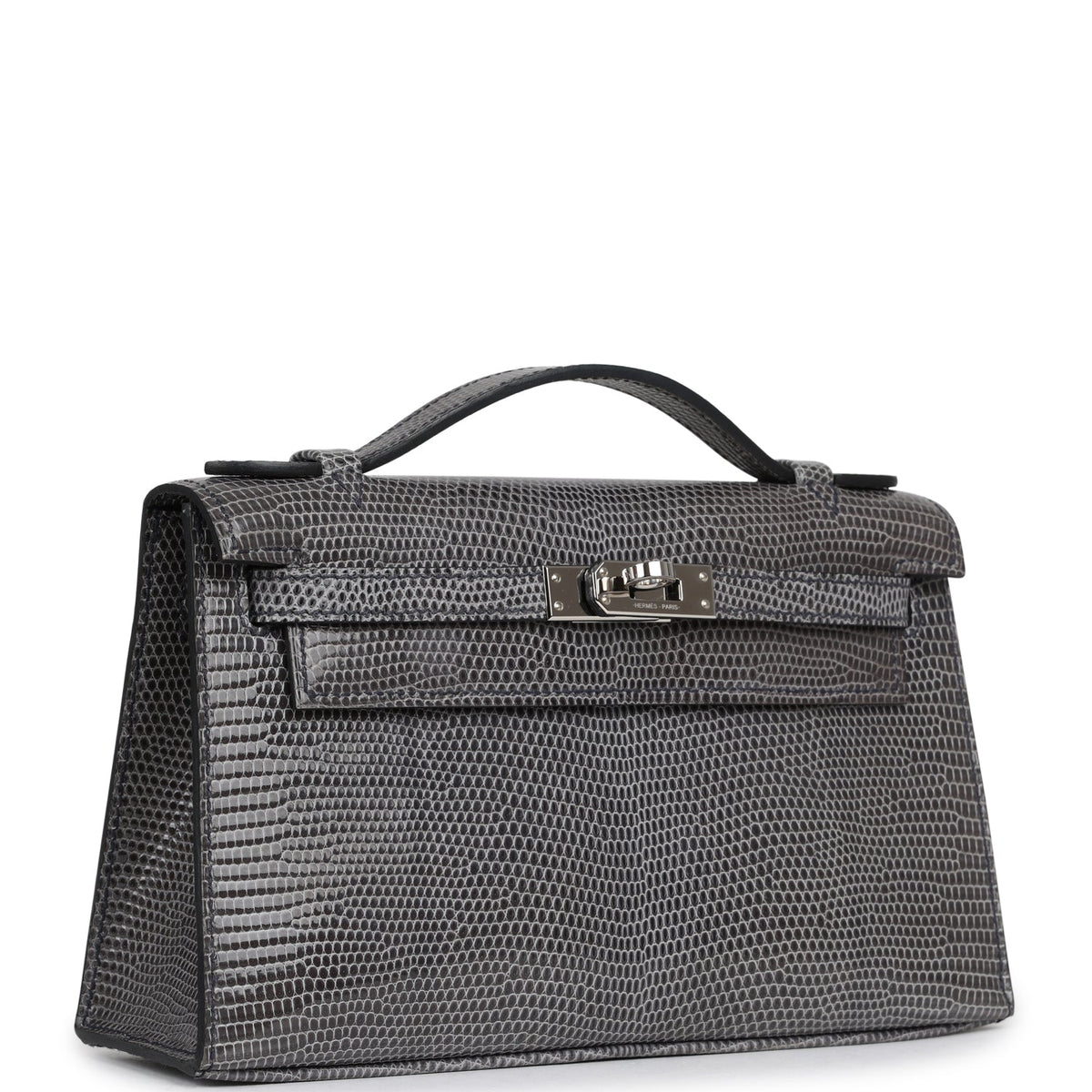 Pre-owned Hermes Kelly Pochette Ardoise Varanus Niloticus Lizard Palladium Hardware