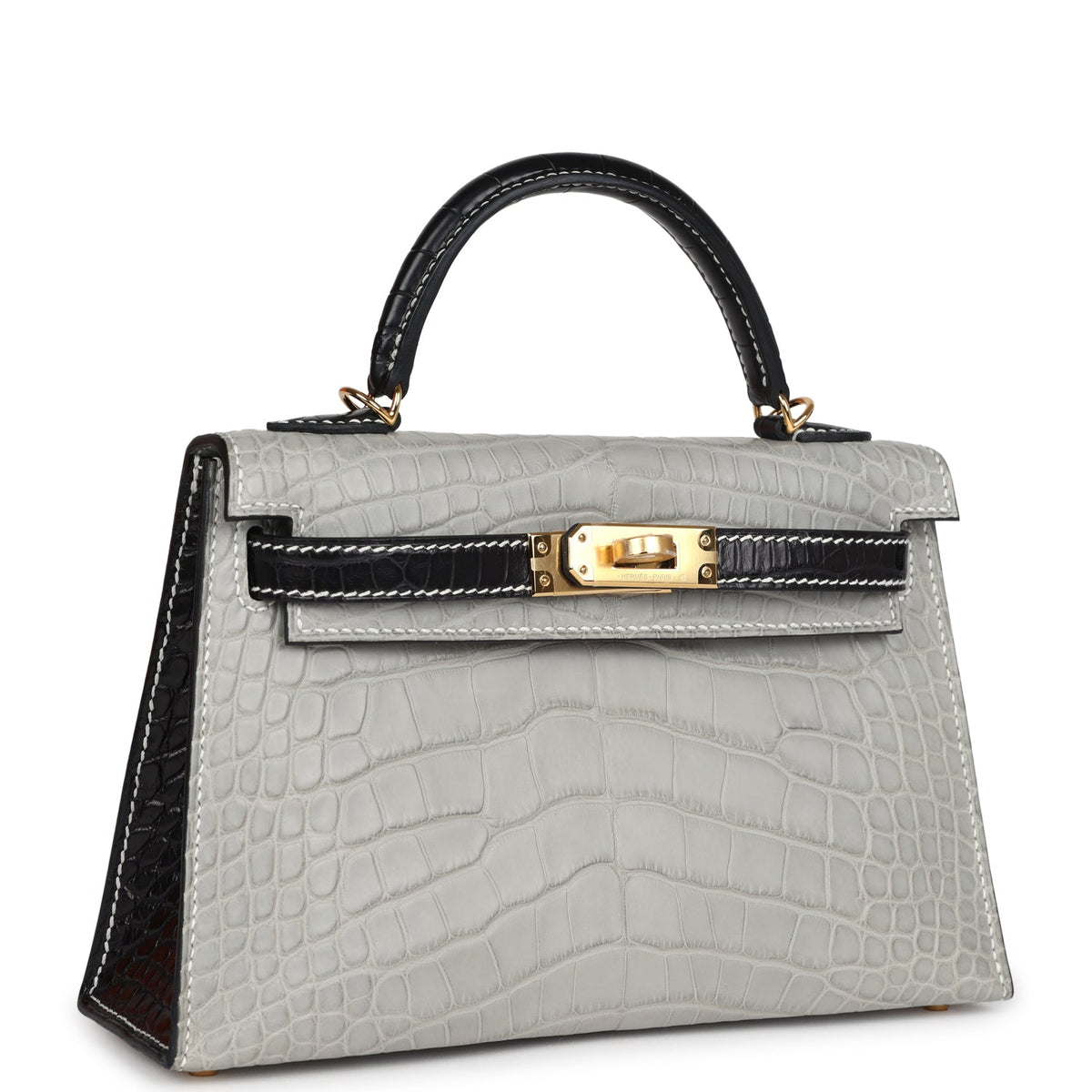 Hermes Special Order (HSS) Kelly Sellier 20 Gris Perle, Black Matte Alligator Gold Hardware