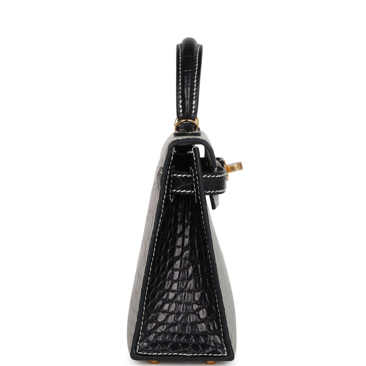 Hermes Special Order (HSS) Kelly Sellier 20 Gris Perle, Black Matte Alligator Gold Hardware