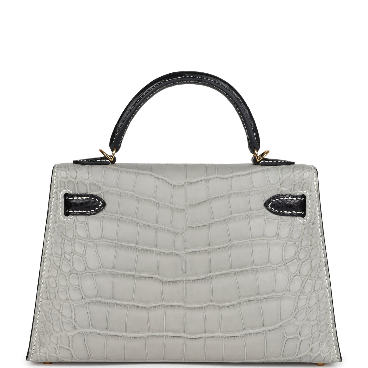Hermes Special Order (HSS) Kelly Sellier 20 Gris Perle, Black Matte Alligator Gold Hardware