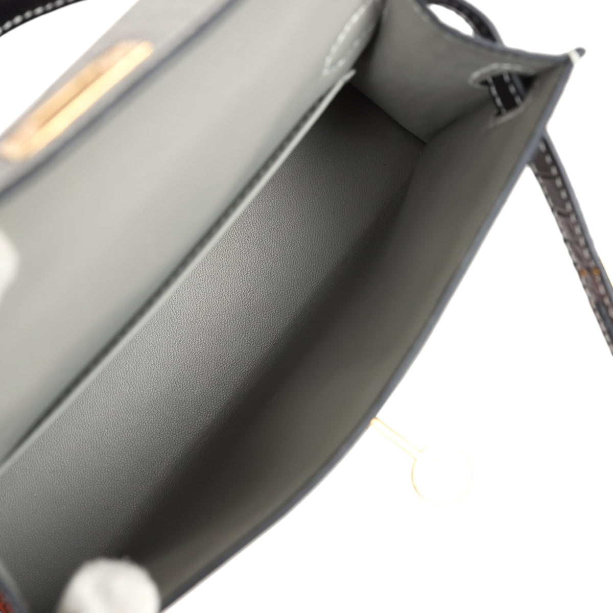 Hermes Special Order (HSS) Kelly Sellier 20 Gris Perle, Black Matte Alligator Gold Hardware