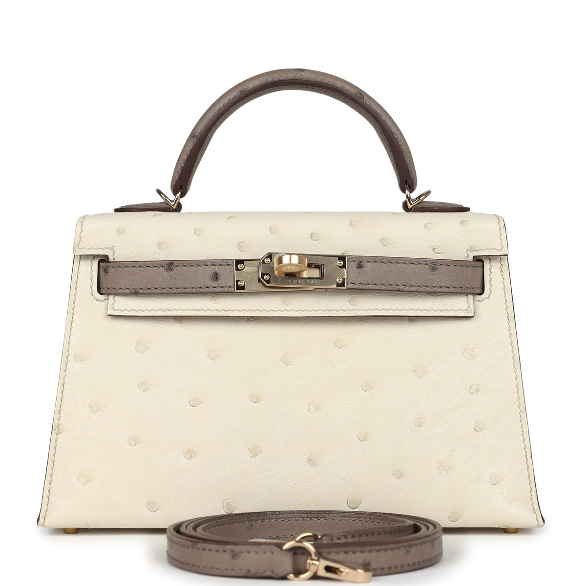 Hermes Special Order (HSS) Kelly Sellier 20 Beton, Gris Tourterelle Ostrich Permabrass Hardware